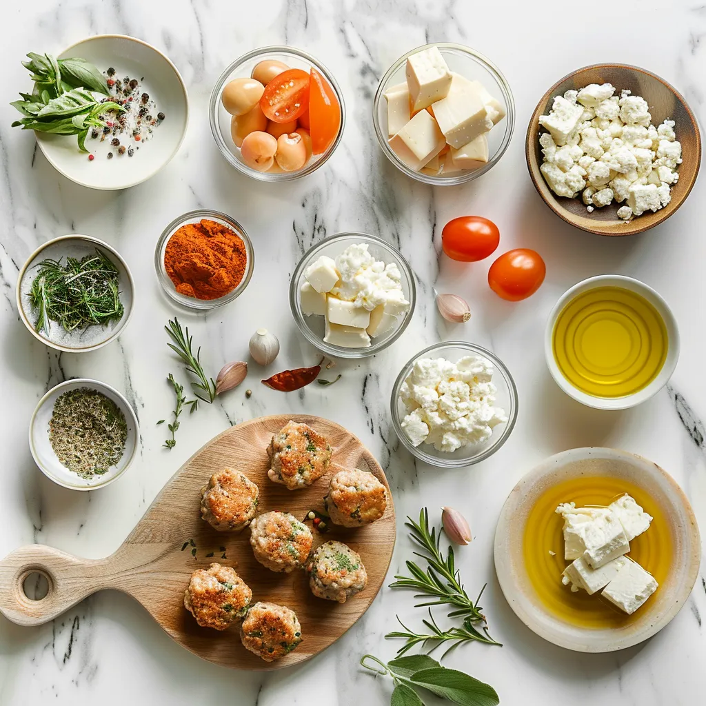 Greek Chicken Meatballs with Whipped Feta Cheese Exquisite ingredients