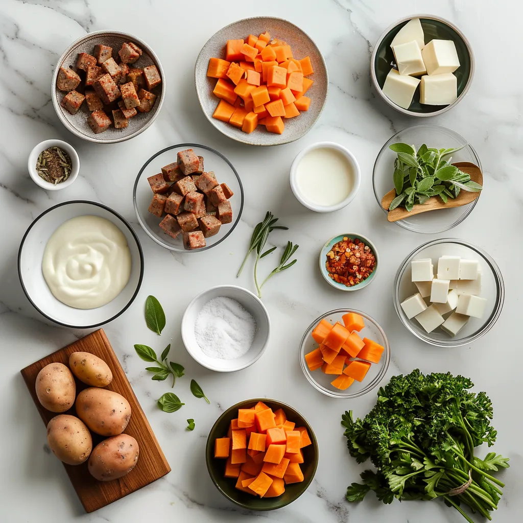 Sweet Potato and Sausage Casserole Delectable ingredients