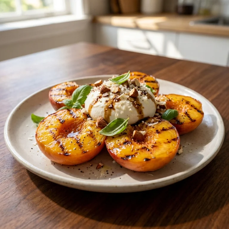 Fresh Grilled Peach and Burrata Salad Recipe: Easy Summer Salad with Basil and Almonds | Healthy Summer Appetizer