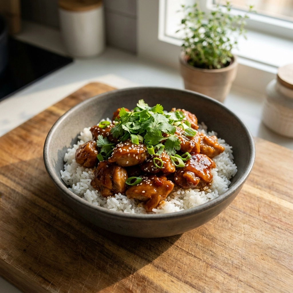 Teriyaki Chicken Rice Bowl With Miso Caramel Glaze | Easy Healthy Dinner Idea