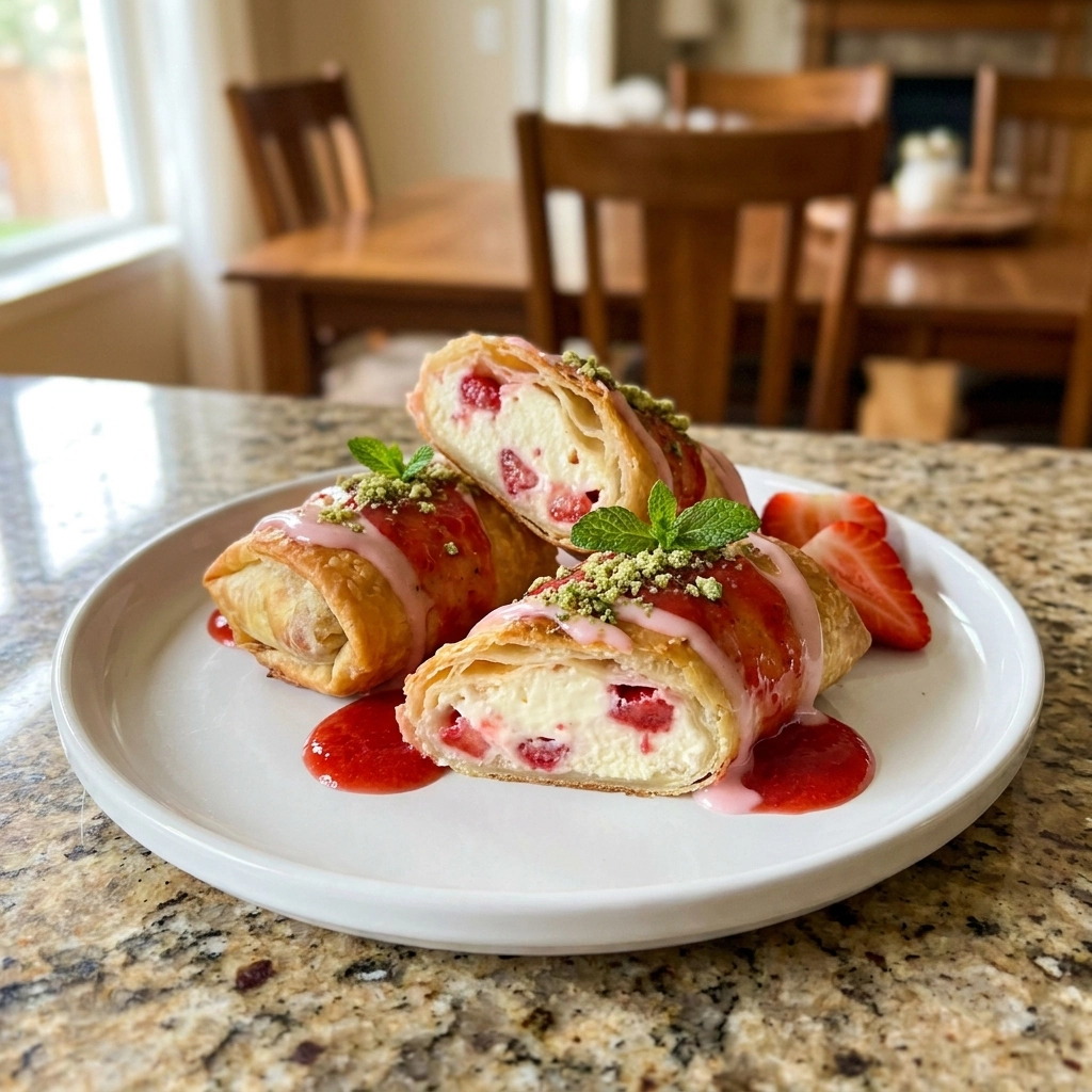 Strawberry Shortcake Cheesecake Rolls With Basil Infused Crumble | Dessert Recipe