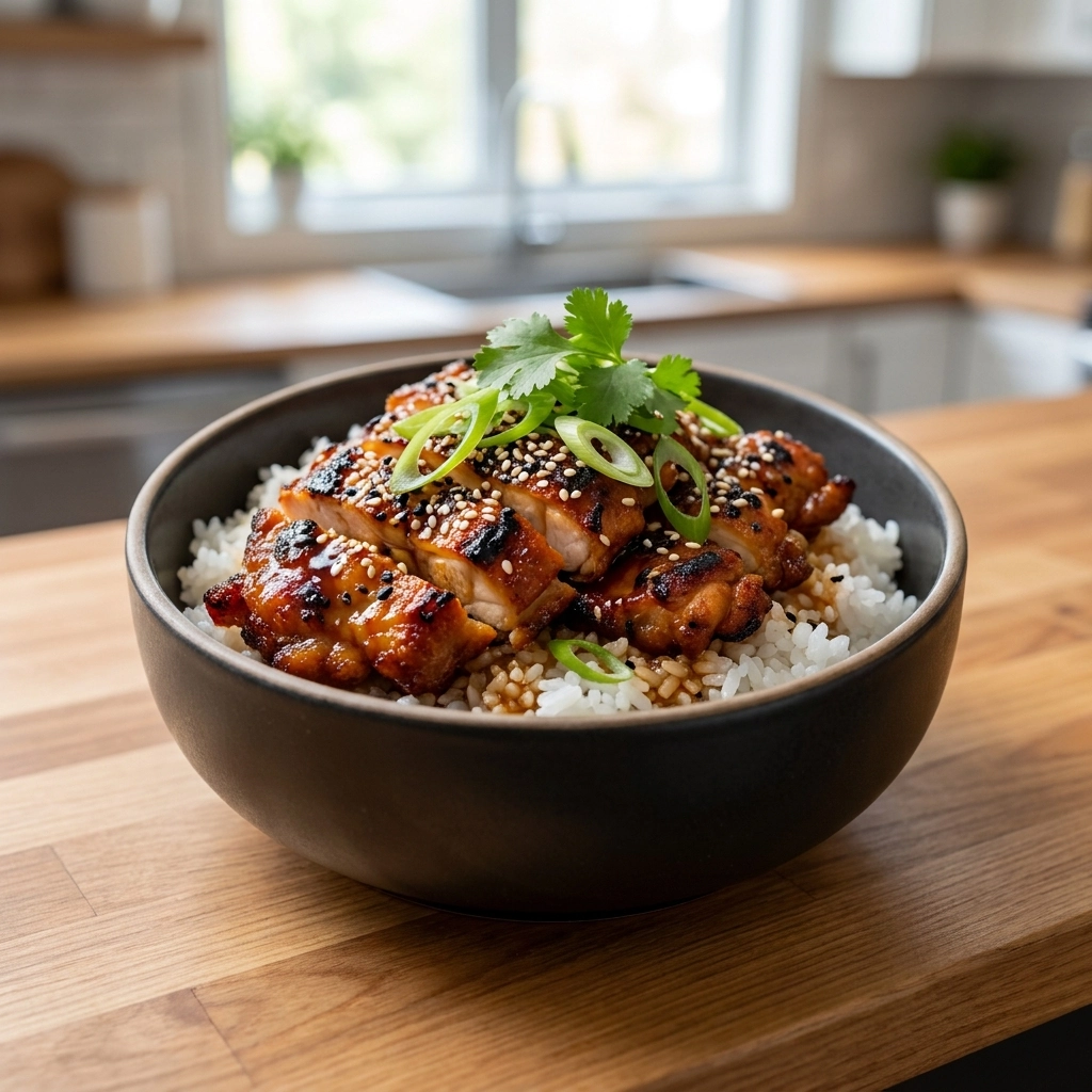 Teriyaki Chicken Rice Bowl With Miso Caramel Glaze | Easy Healthy Dinner Idea