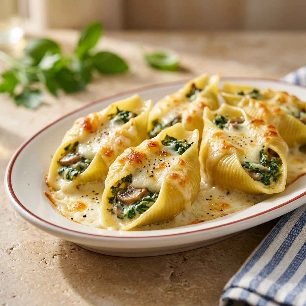 Irresistible Spinach and Mushroom Stuffed Shells Recipe | Best Vegetarian Pasta Bake