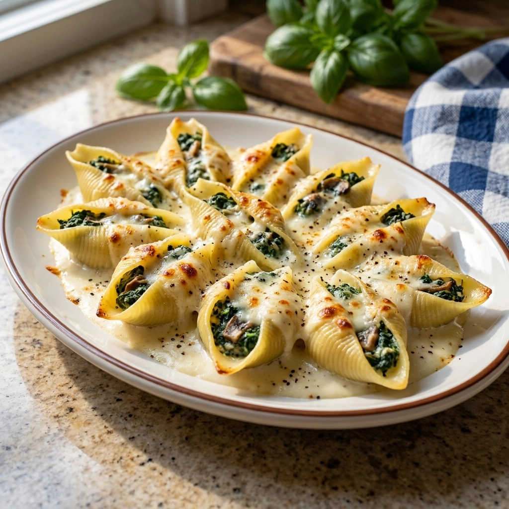 Irresistible Spinach and Mushroom Stuffed Shells Recipe | Easy Vegetarian Pasta Bake