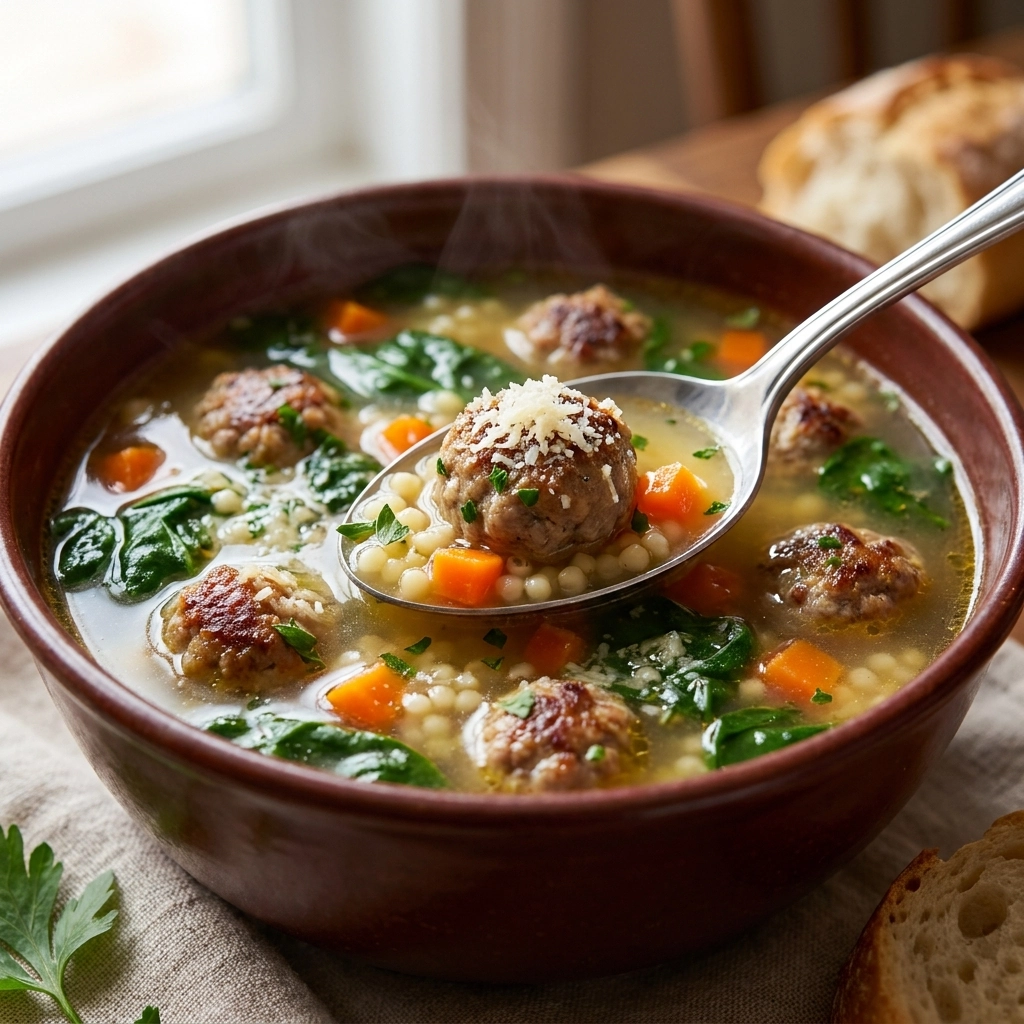 Heartwarming Homemade Italian Wedding Soup with Cheesy Meatballs | Comfort Food Soup