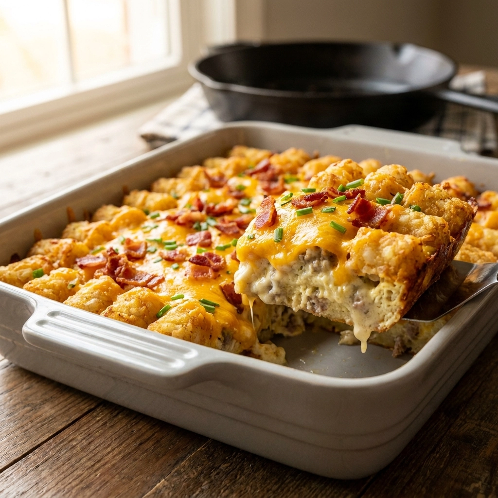Hearty Bacon, Egg & Tater Tot Casserole: Easy Comfort Bake | Breakfast Casserole Recipe
