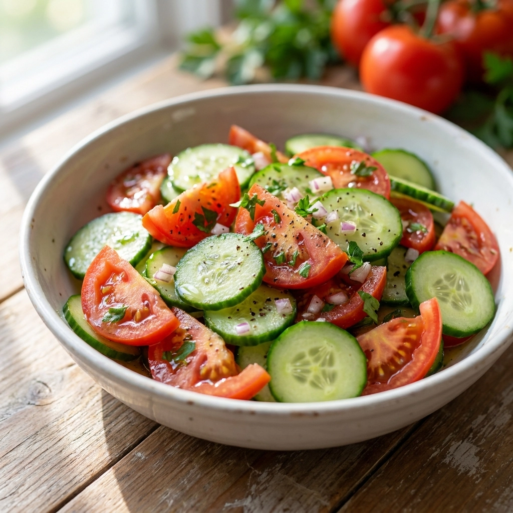 Fresh Cucumber Tomato Salad with Lemon Poppy Seed Dressing | Healthy Summer Salad