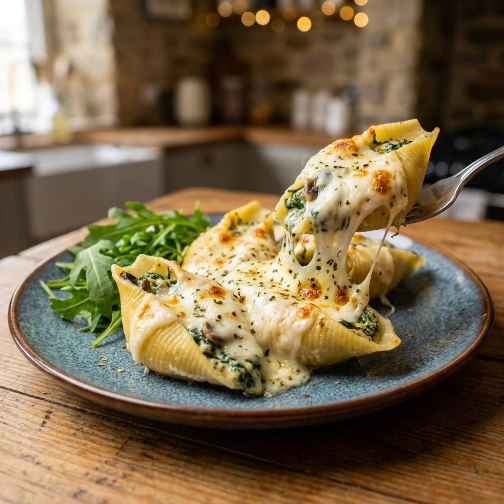Irresistible Spinach and Mushroom Stuffed Shells Recipe | Best Vegetarian Pasta Bake