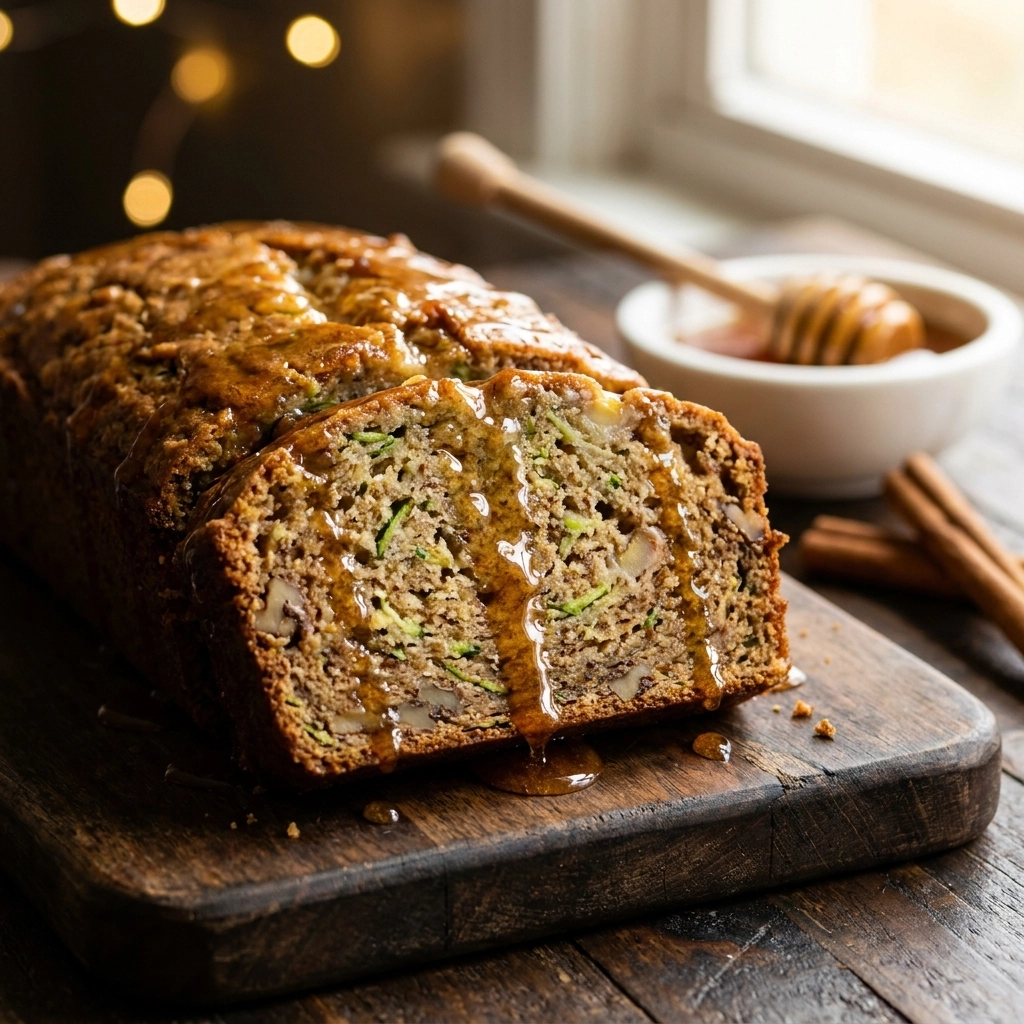 Moist Homemade Banana Zucchini Bread with Easy Cinnamon Honey Glaze | Healthy Quick Bread
