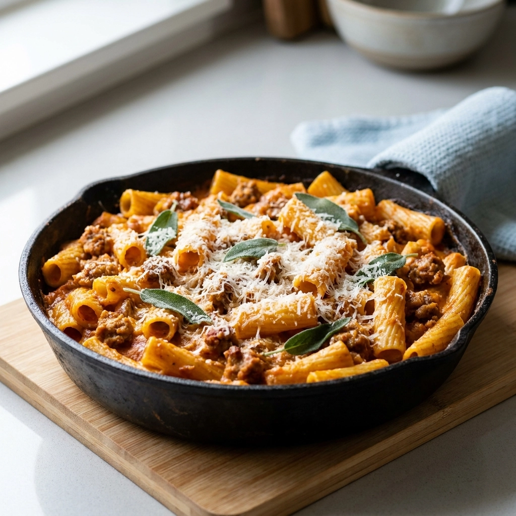 Irresistible Baked Ziti with Sausage and Pumpkin Recipe | Easy Fall Pasta Bake